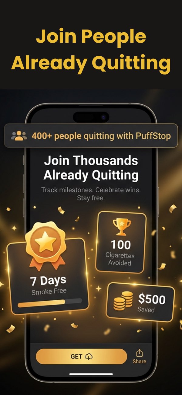 PuffStop screenshot showing achievements
